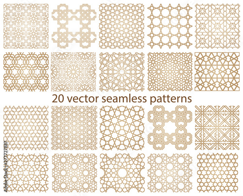 Oriental seamless vector patterns set. Arabic geometric ornament for background