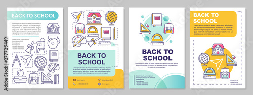 Studying at school brochure template layout. Pupils, academic year. Flyer, booklet, leaflet print design with linear illustrations. Vector page layouts for magazine, annual report, advertising poster