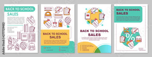 School supplies discounts brochure template layout. Sale offers. Flyer, booklet, leaflet print design with linear illustrations. Vector page layouts for magazines, annual reports, advertising posters