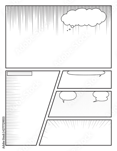 black and white comic book template with effects and speech bubbles