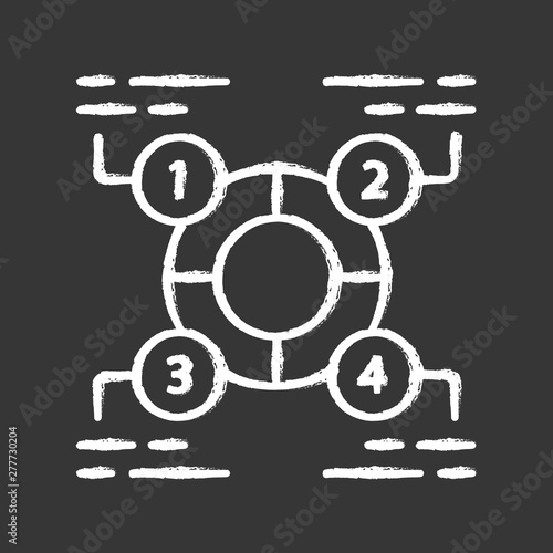 Explanatory diagram chalk icon. Statistics data visualization. Ring divided into 4 sectors. Four parts of whole. Information symbolic representation. Isolated vector chalkboard illustration