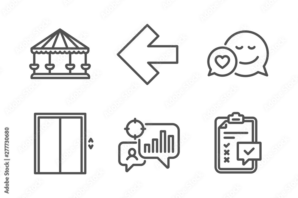 Lift, Dating and Seo statistics icons simple set. Carousels, Left arrow and Checklist signs. Elevator, Love messenger. Technology set. Line lift icon. Editable stroke. Vector Lift, Dating and Seo statistics icons simple set. Carousels, Left arrow and Checklist signs. Elevator, Love messenger. Technology set. Line lift icon. Editable stroke. Vector