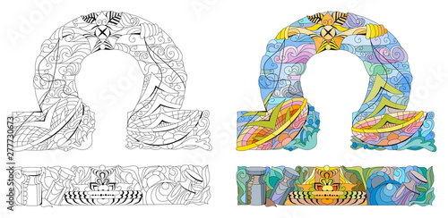 Libra zodiac sign cute retro zentangle stylized in vector