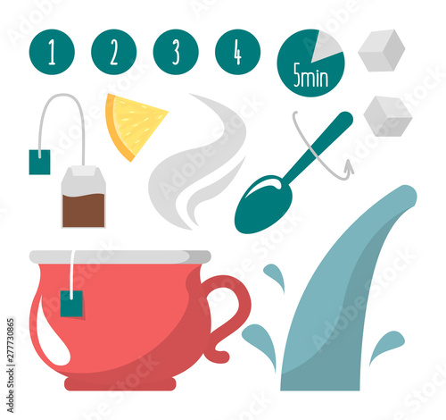 Perfect tea cup set of objects. Hot drink made of water