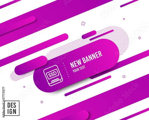 Ssd line icon. Computer memory component sign. Data storage symbol. Diagonal abstract banner. Linear ssd icon. Geometric line shapes. Vector