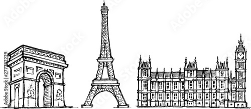 Grunge Line Art, Famous Landmarks
