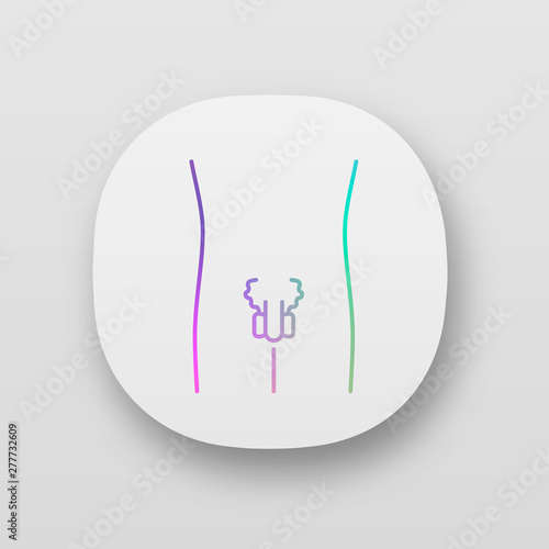 Ill men reproductive system app icon. Sore human organ. People disease. Sick internal body part. Men health. UI/UX user interface. Web or mobile applications. Vector isolated illustrations