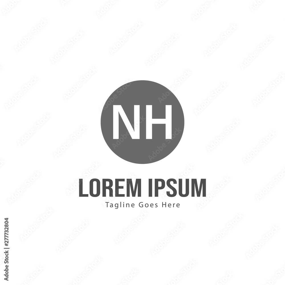 Initial NH logo template with modern frame. Minimalist NH letter logo vector illustration