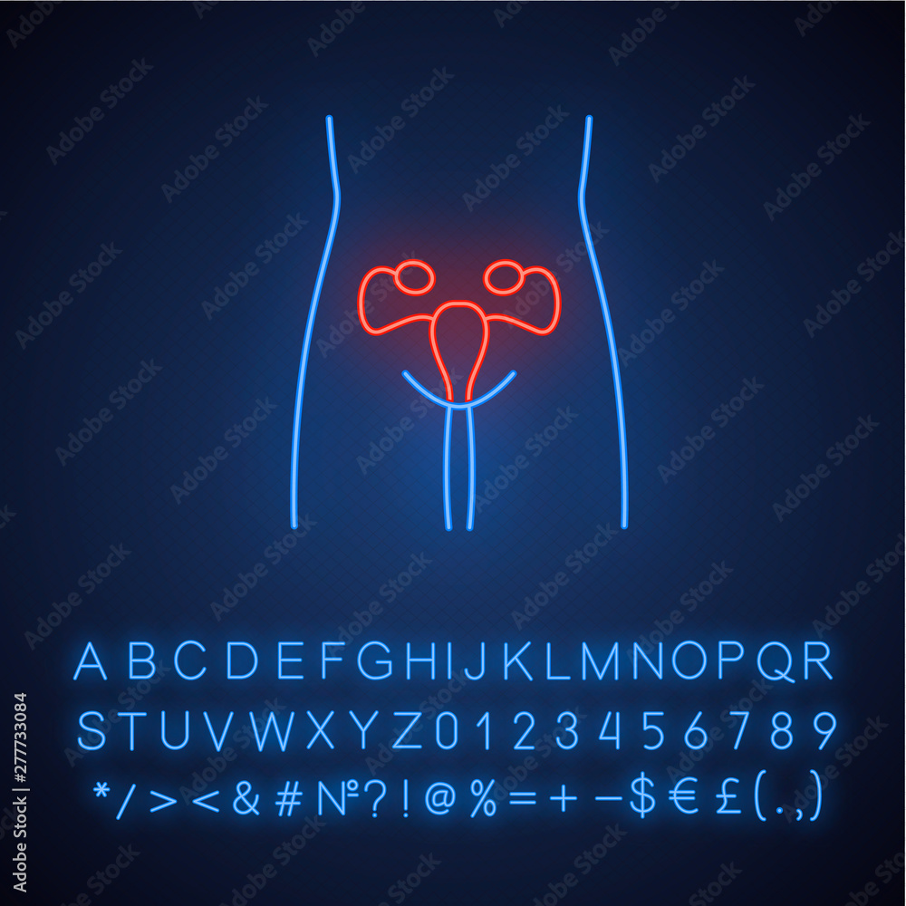Healthy women reproductive system neon light icon. Human organ in good  health. Fertility. Wholesome women health. Glowing sign with alphabet,  numbers and symbols. Vector isolated illustration Stock Vector | Adobe Stock