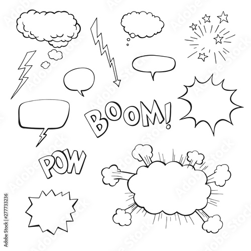 Hand drawn vector speech bubbles with Boom, Pow