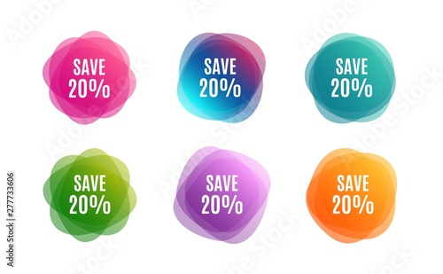 Blur shapes. Save 20% off. Sale Discount offer price sign. Special offer symbol. Color gradient sale banners. Market tags. Vector