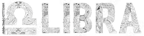 Libra zodiac sign cute retro zentangle stylized in vector for coloring