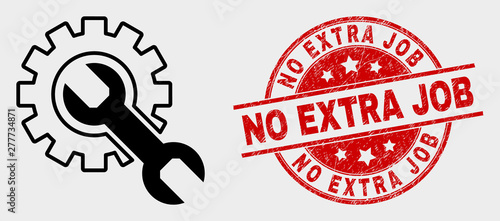 Vector setup tools pictogram and No Extra Job watermark. Red rounded distress watermark with No Extra Job caption. Vector composition for setup tools in flat style. Black isolated setup tools symbol.
