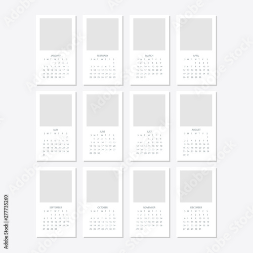 Fototapeta Naklejka Na Ścianę i Meble -  Set of minimalist calendars, years 2020 weeks start sunday