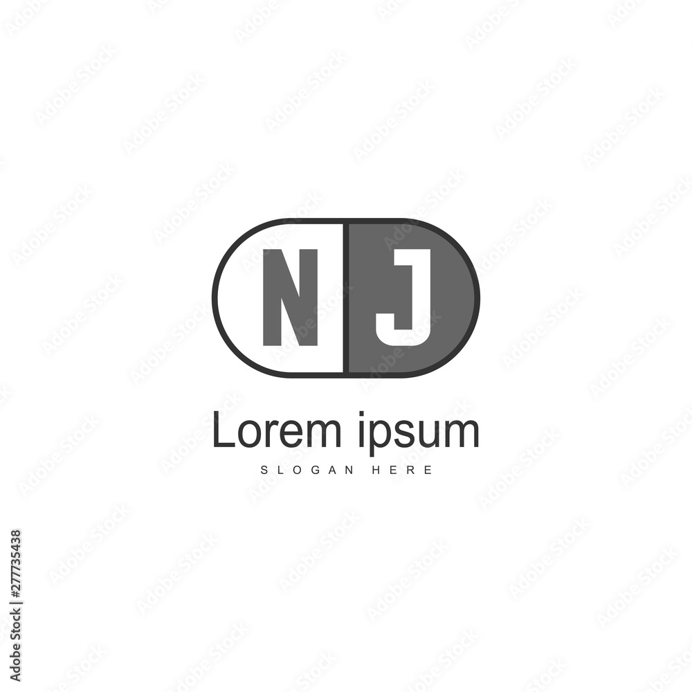 Initial NJ logo template with modern frame. Minimalist NJ letter logo vector illustration