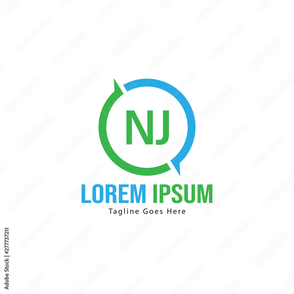Initial NJ logo template with modern frame. Minimalist NJ letter logo vector illustration