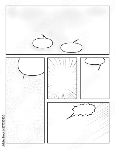 comic book template for Drawing Stories with halftone effects and speech bubbles