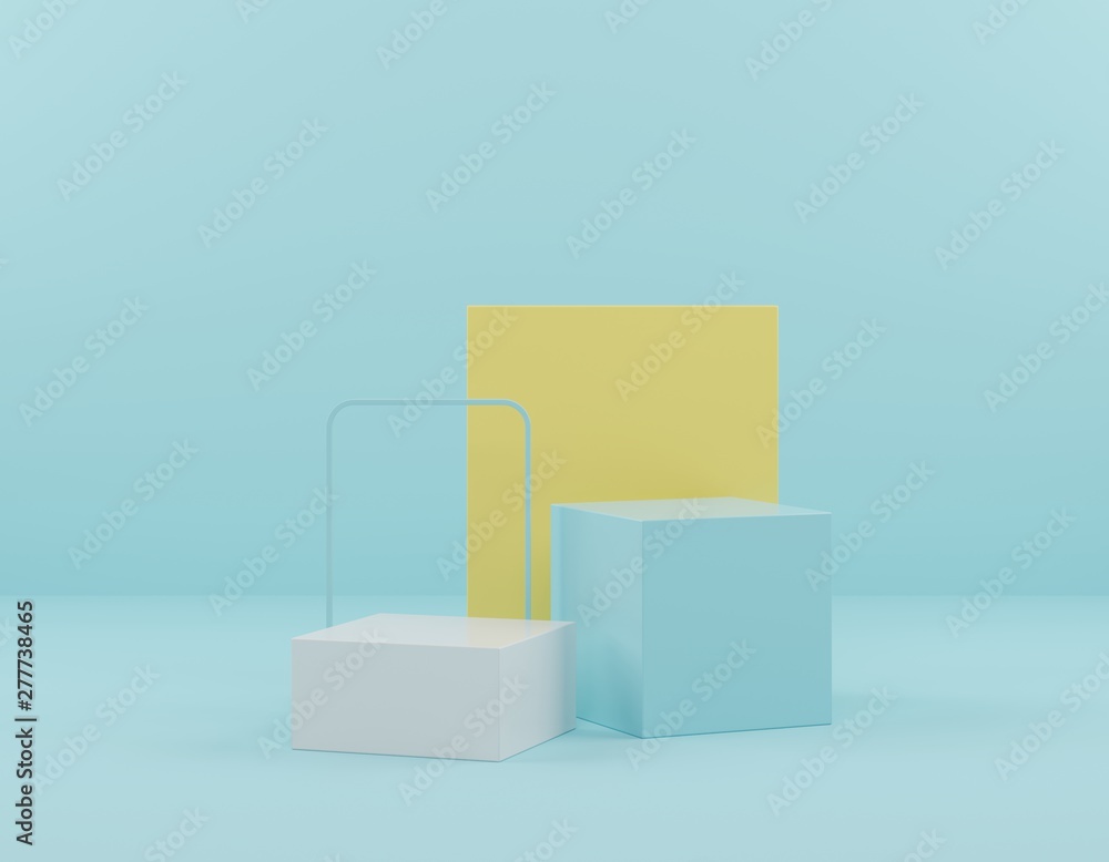 3d render abstract pastel color mock up scene. white, blue podium and yellow, blue background for product. 3d render abstract pastel color mock up scene. white, blue podium and yellow, blue background for product.