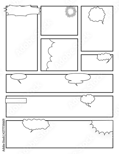 comic book template for Drawing Stories with halftone effects and speech bubbles