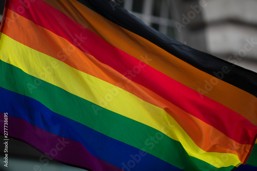 Close up of a gay pride flag at a pride celebration event