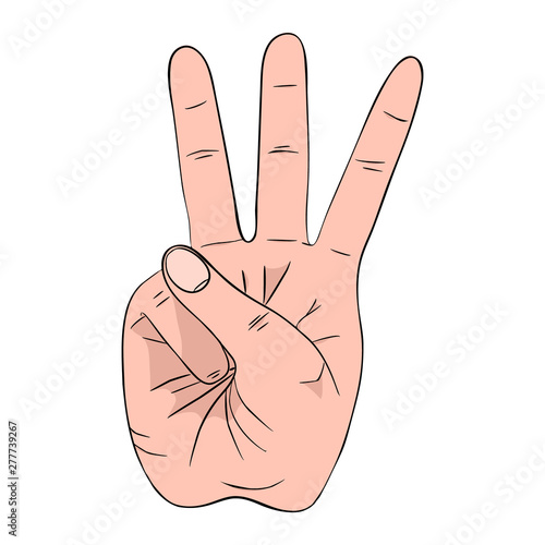 Hand gesture with high three sign