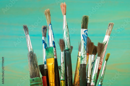Old dirty paint brushes