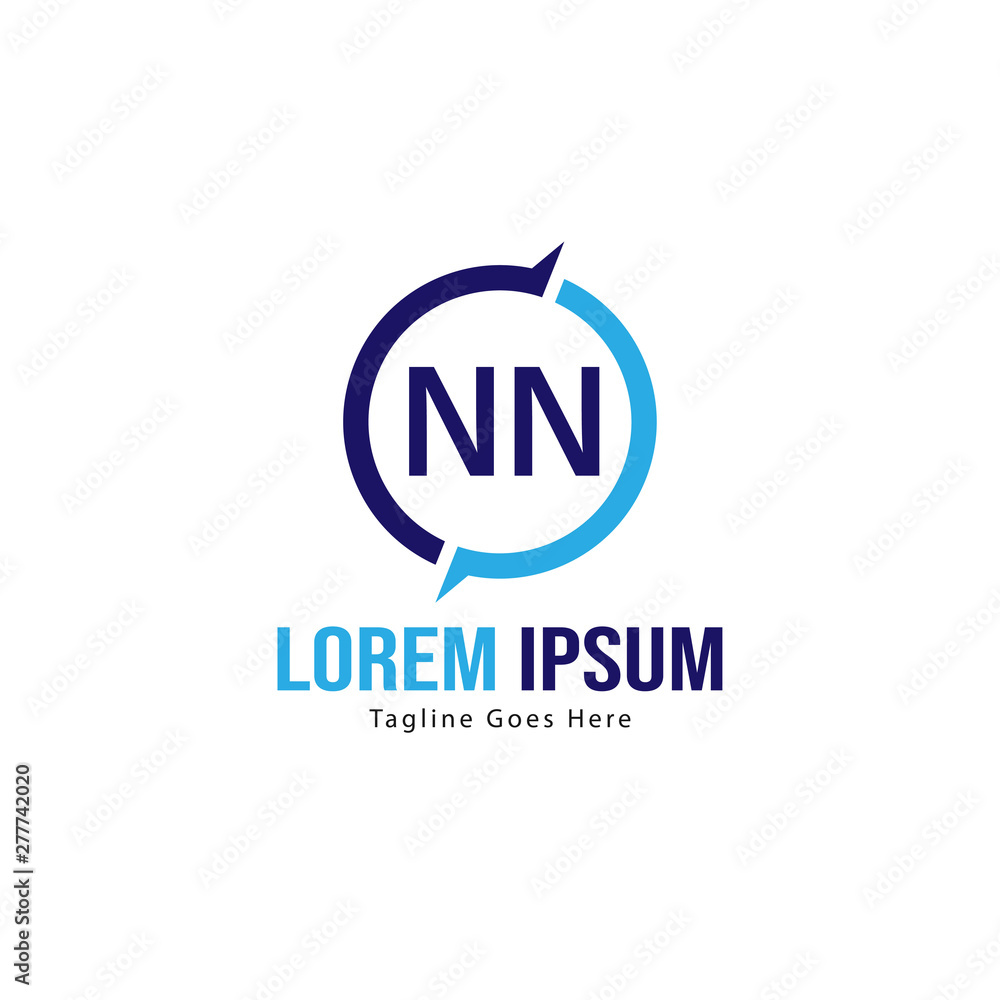 Initial NN logo template with modern frame. Minimalist NN letter logo vector illustration