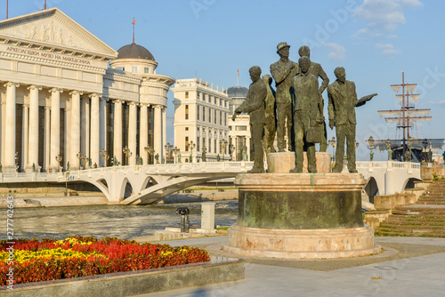 Statues and flowers at Macedonia Square,Skopje,Macedonia. photo