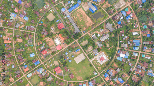Aerial top view of villages in a circle taken with drones