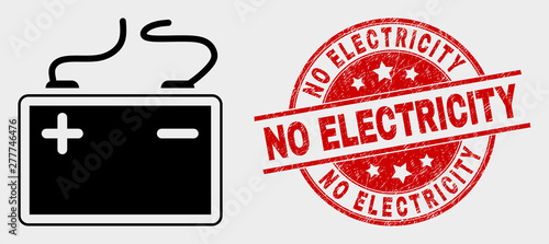 Vector accumulator battery pictogram and No Electricity seal stamp. Red rounded textured seal stamp with No Electricity text. Vector composition for accumulator battery in flat style.