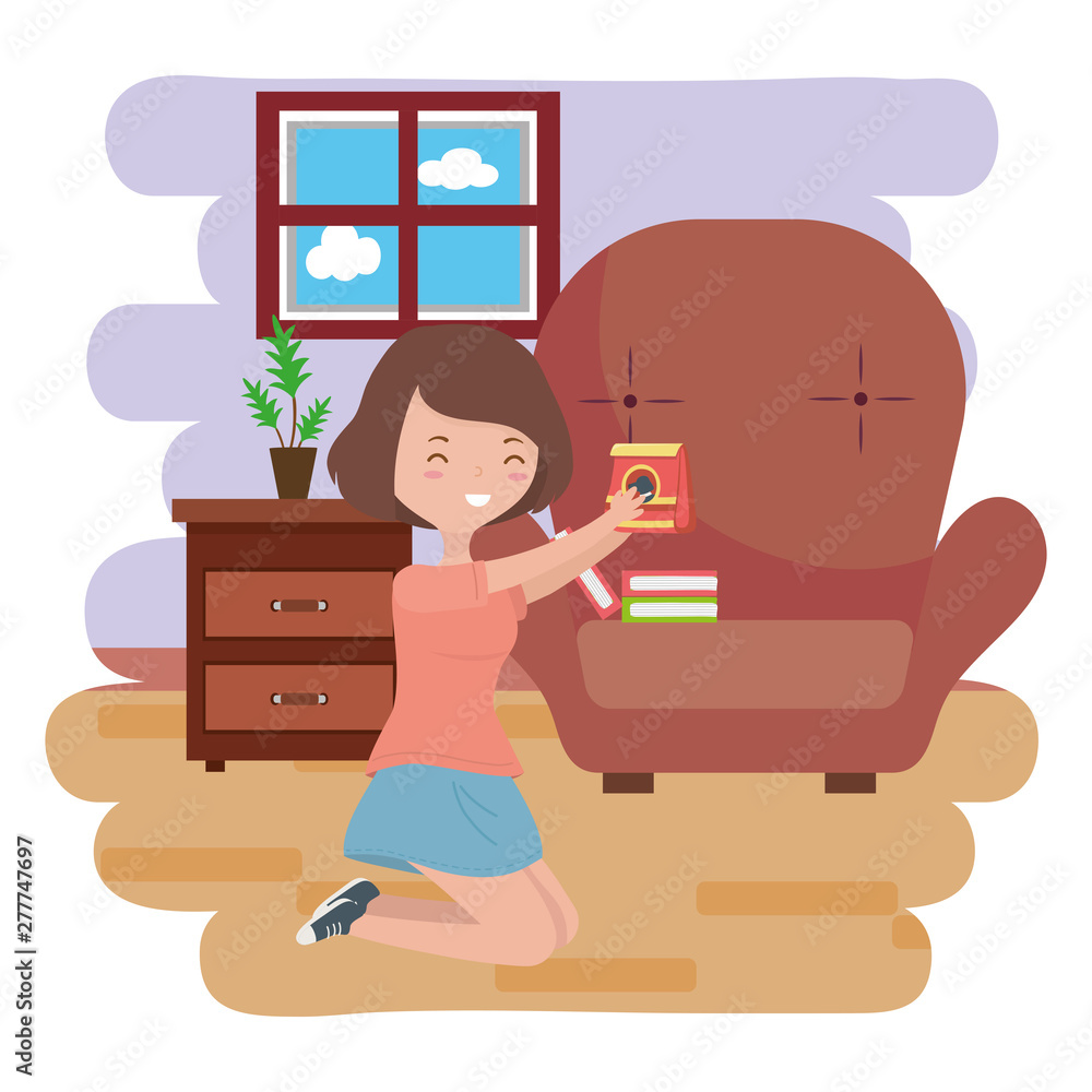 Teenager girl cartoon with dog food design Teenager girl cartoon with dog food design