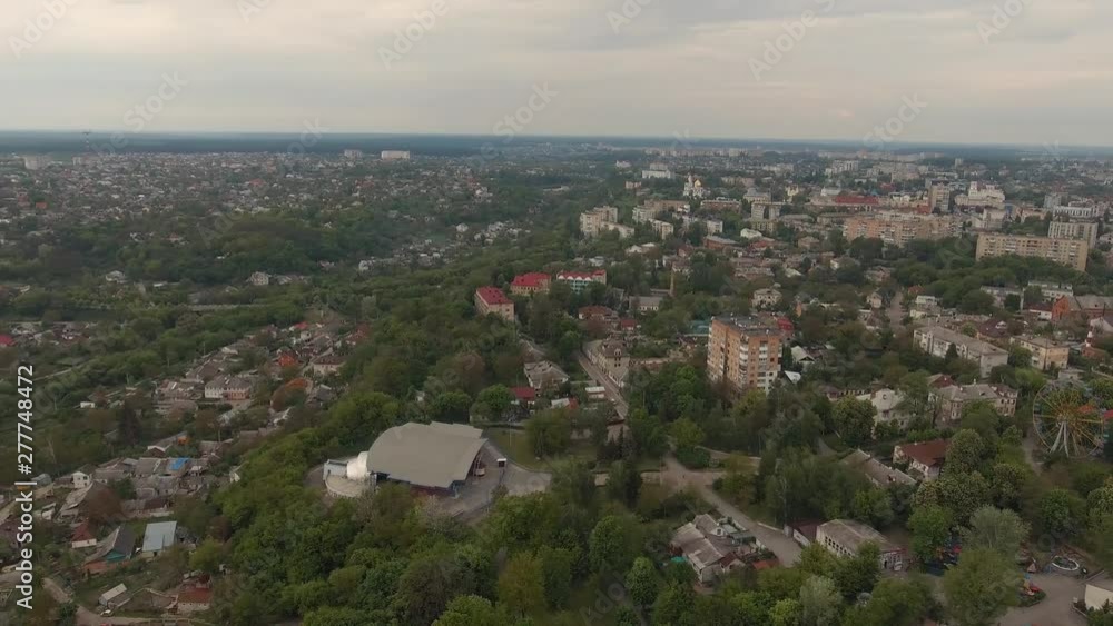 City amusement park in Zhytomir, Ukraine. Urban summer natural european city landscape . Aerial survey, flight of drone City amusement park in Zhytomir, Ukraine. Urban summer natural european city landscape . Aerial survey, flight of drone