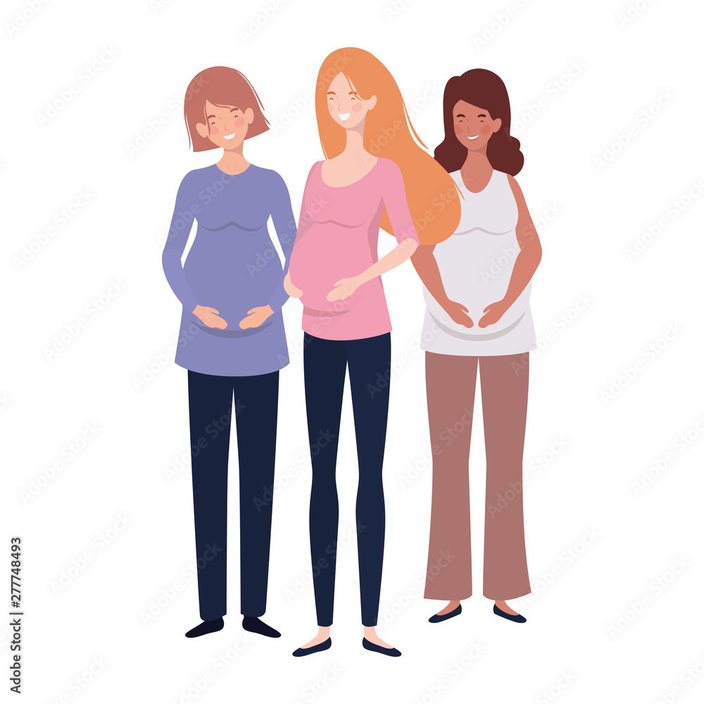 Fototapeta premium beautiful women pregnant standing on white background