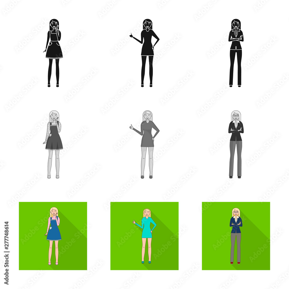 Vector design of posture and mood logo. Set of posture and female vector icon for stock. Vector design of posture and mood logo. Set of posture and female vector icon for stock.