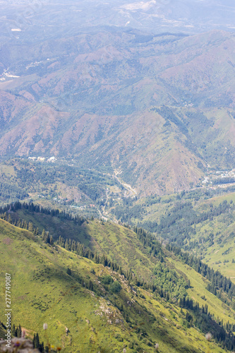 View of the mountains in the summer, Almaty, Kazakhstan. View from the mountain peak Kumbel