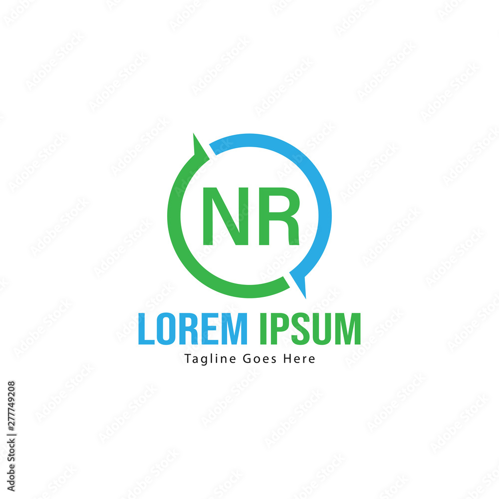 Initial NR logo template with modern frame. Minimalist NR letter logo vector illustration
