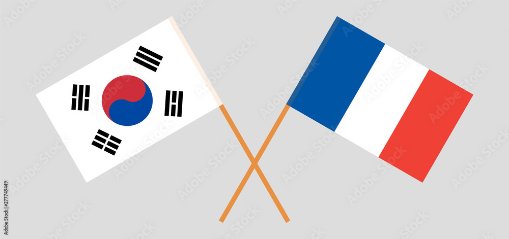 South Korea and France. Crossed Korean and  French flags