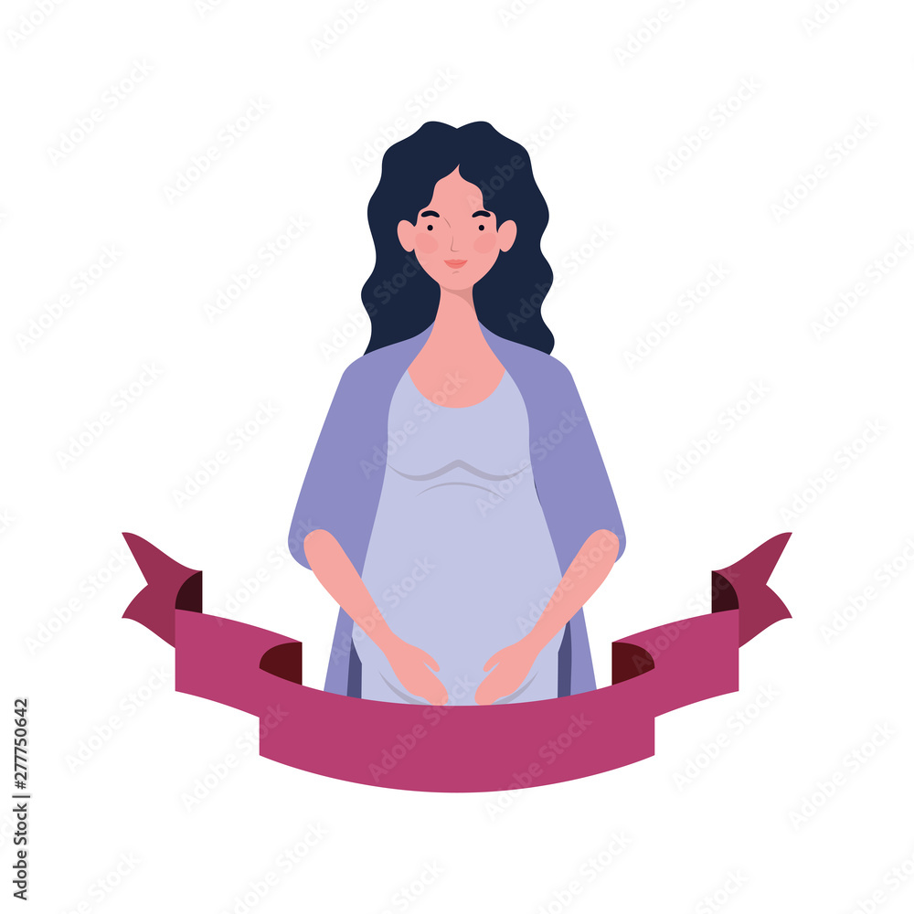 woman pregnant with decorative ribbon