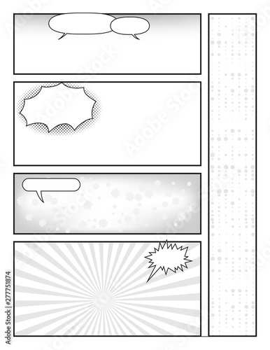 Manga style page layout. storyboard layout template with speech bubbles and effects
