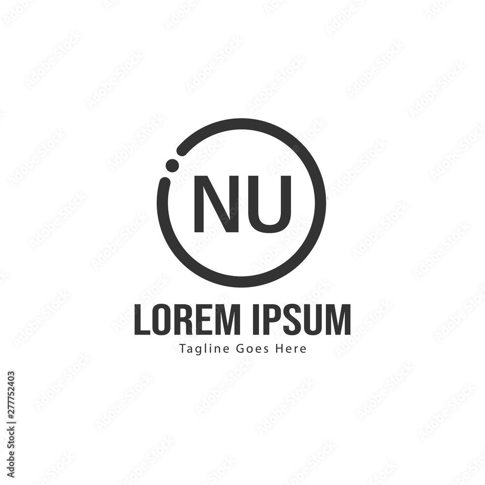 Initial NU logo template with modern frame. Minimalist NU letter logo vector illustration