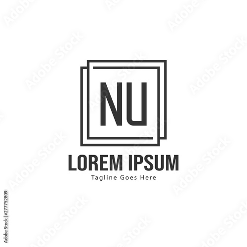 Initial NU logo template with modern frame. Minimalist NU letter logo vector illustration
