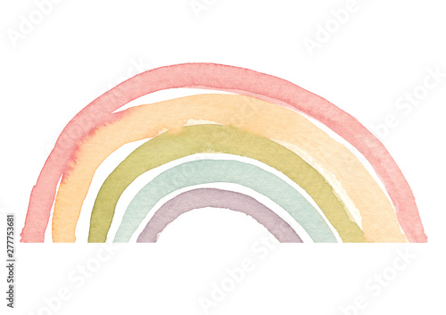 Watercolor hand drawn abstract rainbow in warm colors palette isolated on white background