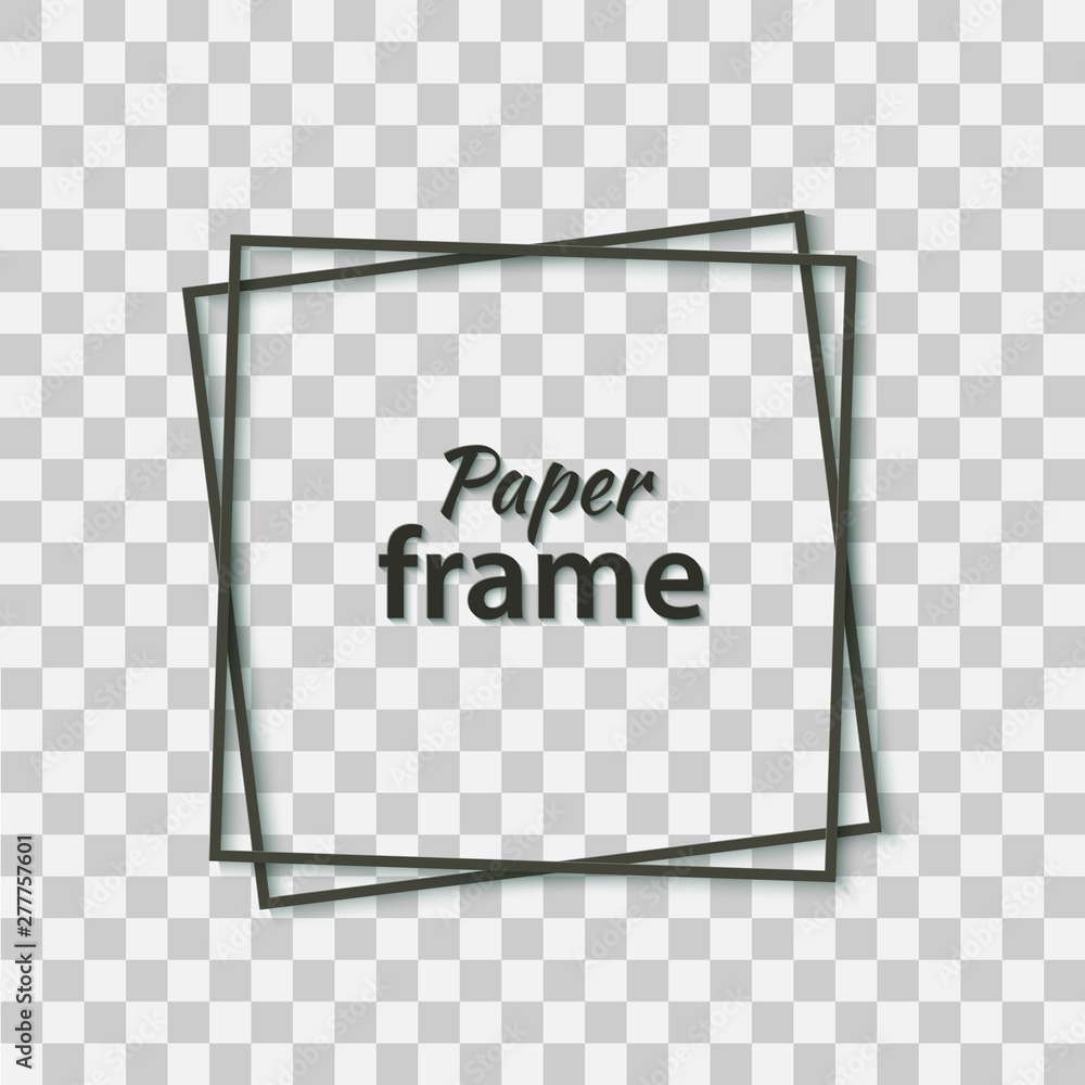 Paper cut black frame with realistic shadow. Two dark inclined square ...