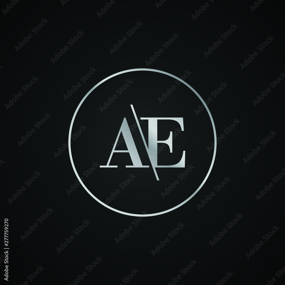AE initial letter elegant Logo template vector creative business wedding invitation black and silver color based AE initial letter elegant Logo template vector creative business wedding invitation black and silver color based