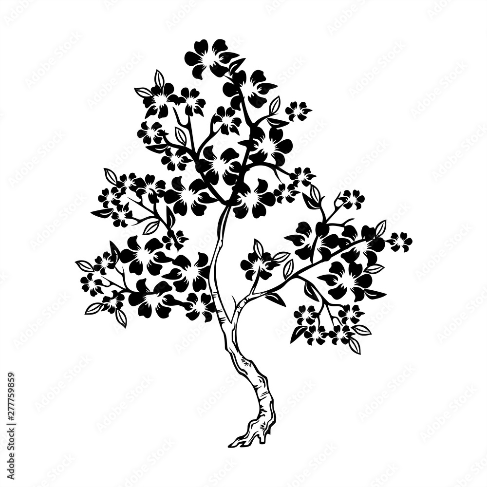 Naklejka premium Tree Vector, Nature, black and white