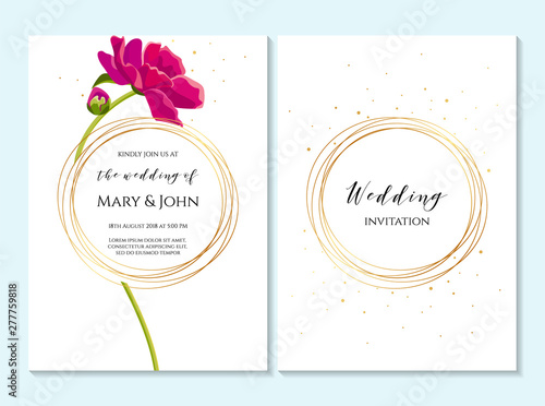 Wedding invitation, thank you card, save the date cards. Wedding invitation, baby shower, menu, flyer, banner template with floral pattern, hand drawn lettering, background. Summer wedding invitation.