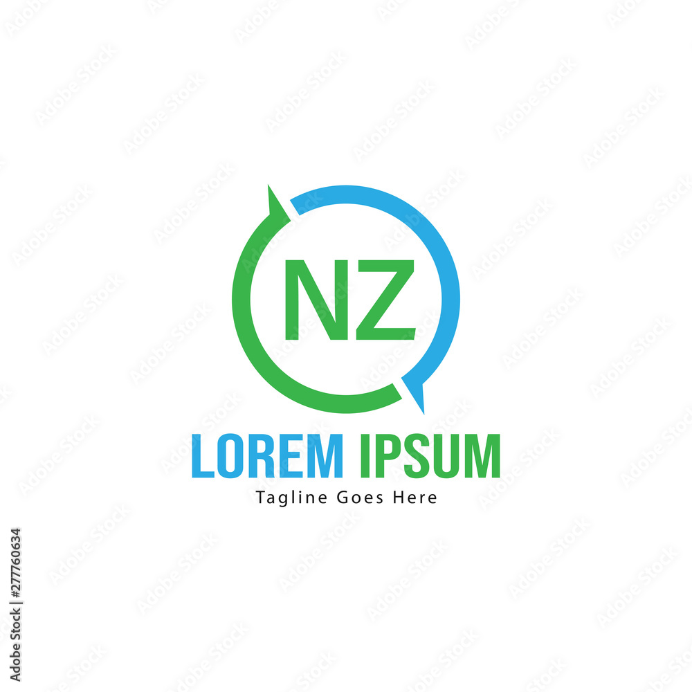 Initial NZ logo template with modern frame. Minimalist NZ letter logo vector illustration Initial NZ logo template with modern frame. Minimalist NZ letter logo vector illustration