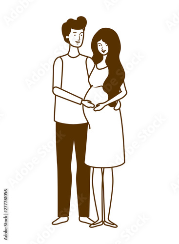 silhouette of pregnant woman with husband standing