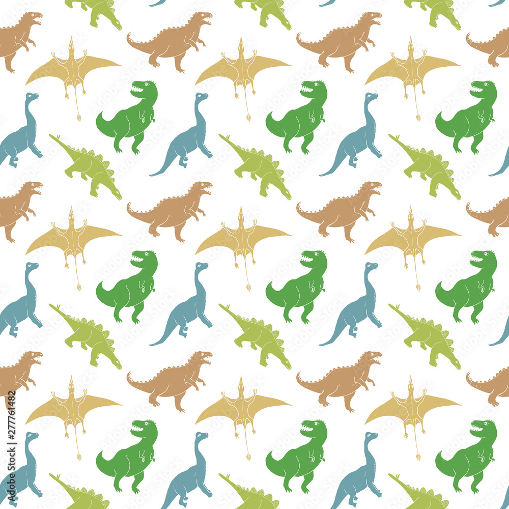 Dino Seamless Pattern, Cute Cartoon Hand Drawn Dinosaurs Doodles Vector Illustration Dino Seamless Pattern, Cute Cartoon Hand Drawn Dinosaurs Doodles Vector Illustration