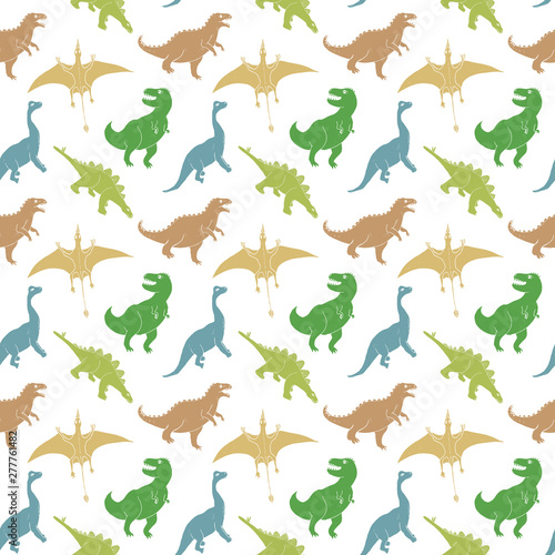 Dino Seamless Pattern  Cute Cartoon Hand Drawn Dinosaurs Doodles Vector Illustration